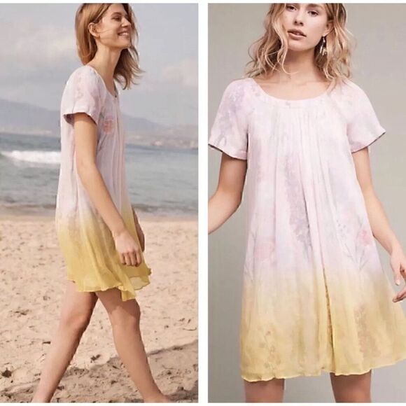 HD in Paris Anthropologie Floral Yellow Ombre Dress Size 12 Summer - Picture 1 of 11